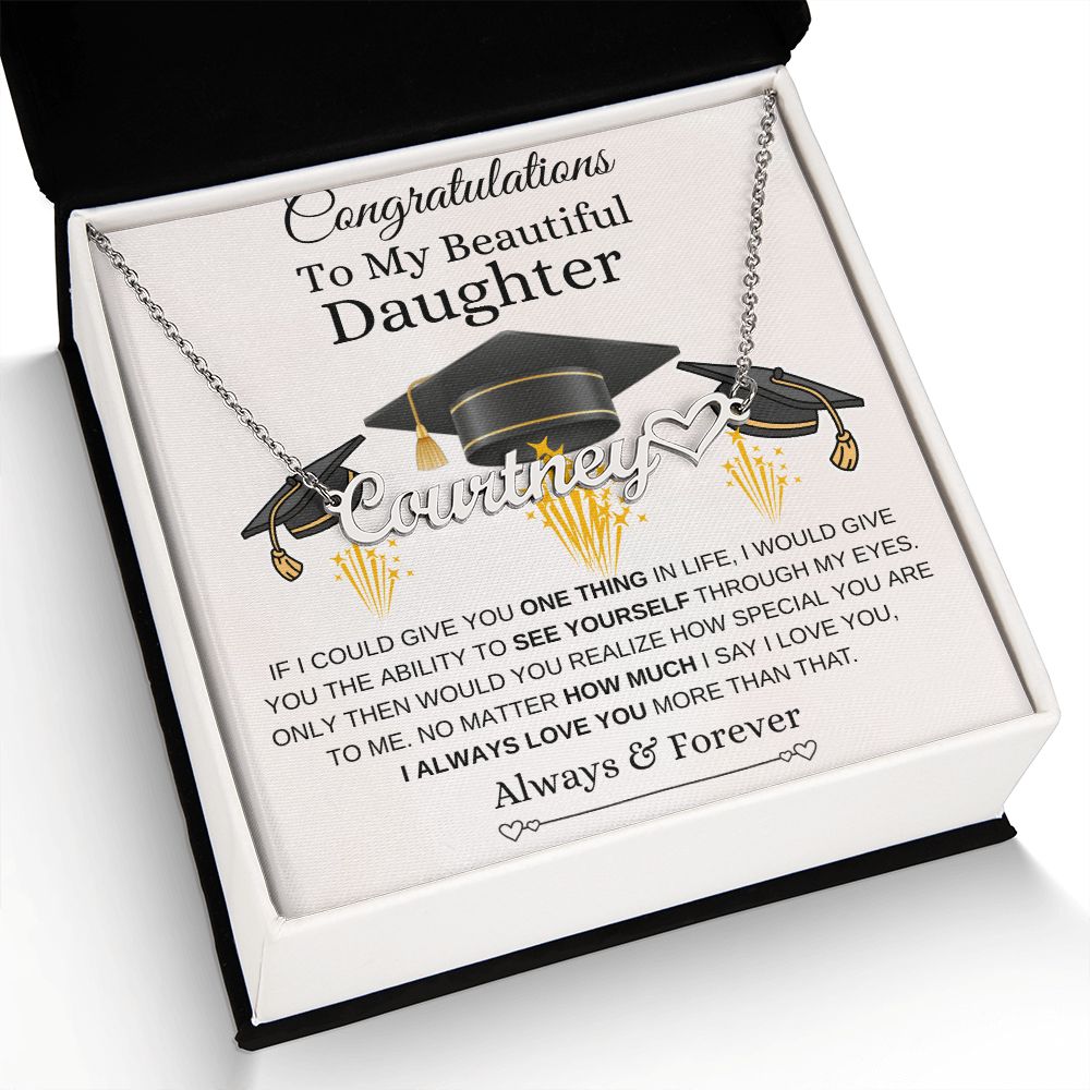 Personalized Graduation Name Heart Necklace for Daughter