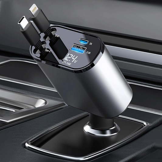 Warp Speed Retractable 4- in- 1 Car Charger